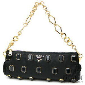 Prada Tessuto Pietre Nero Black Clutch Bag Black Stones Bejeweled Chain Shoulder